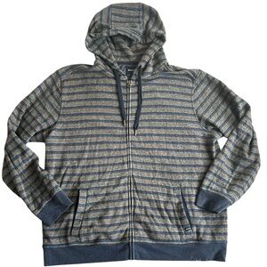 prAna Men’s XX-Large Full Zip Hoodie Blue Tan‎ Striped Casual Sweatshirt